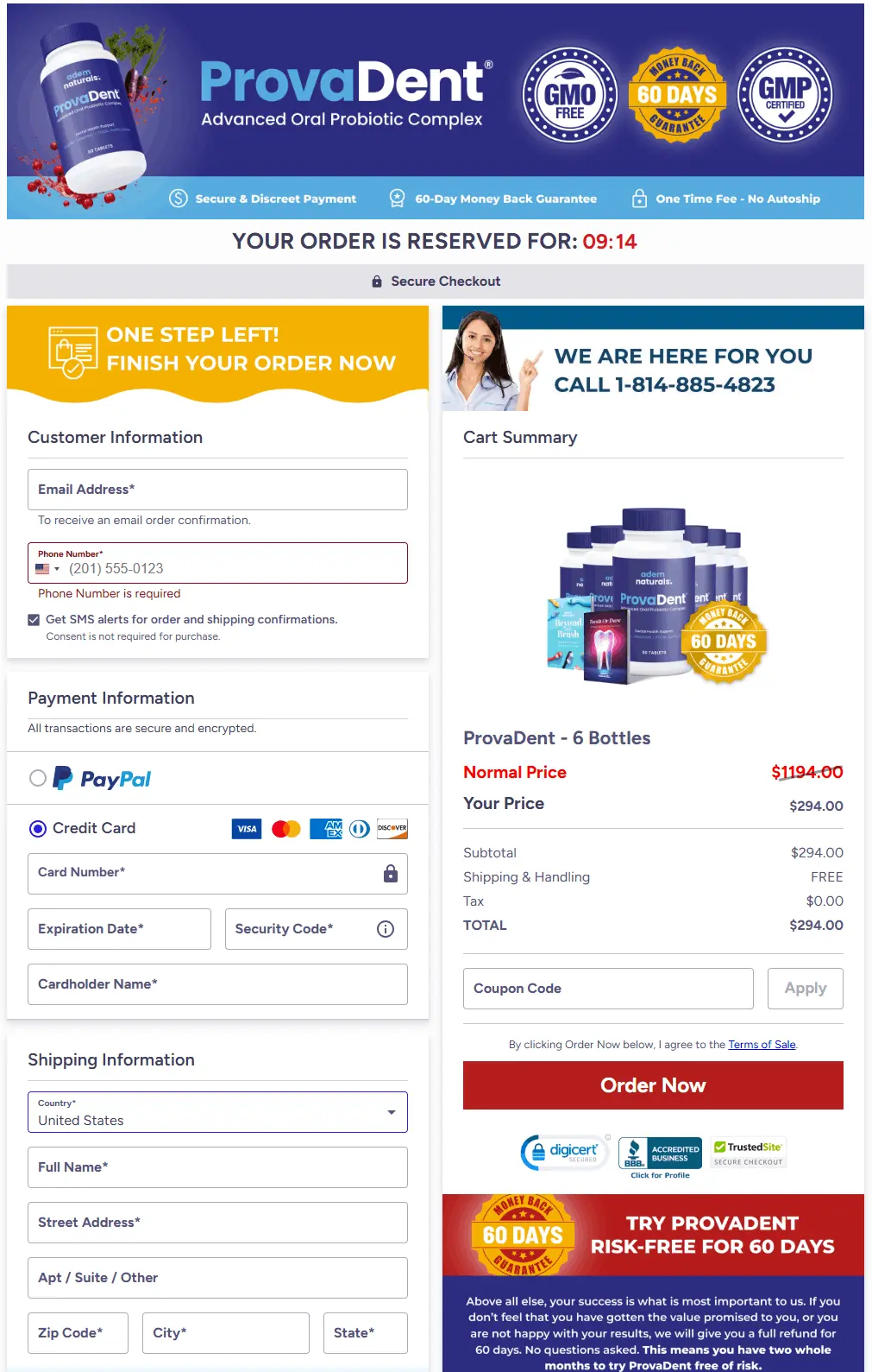 Secure ProvaDent checkout for online order